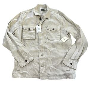 Lucky Brand Linen Khaki Tan Lightweight Zip Up Utility Jacket Size Large Pockets